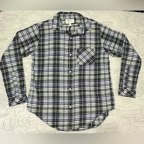 Current/Elliott M Size 2 Plaid Flannel Buttondown Green Brown Blue - Picture 1 of 7